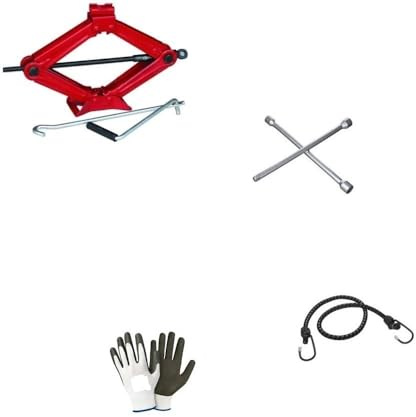 MARTINETTO SOSTITUZIONE PNEUMATICI KIT EMERGENZA AUTO CRIC A PANTOGRAFO CON BASE IN ACCIAIO E CHIAVE GIREVOLE + CHIAVE A CROCE PER SVITARE BULLONI CRICK PER SOLLEVAMENTO GOMME UNIVERSALE