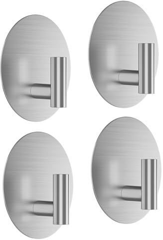 Aikzik Self Adhesive Hooks-4 Stainless Steel Stick on Hooks, Sticky Hooks for Hanging Items, Door Hooks, Coat Hooks Max 10 kg.