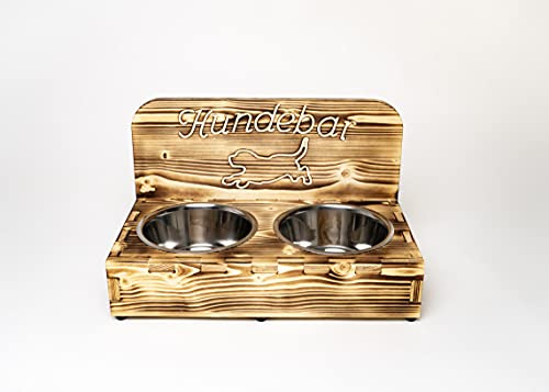 Hundebar M Futterbar inkl. 2X 1600ml Futternapf für Hunde Futterstation | Mit Rückwand für kleine bis mittlere Hunde 1,6L