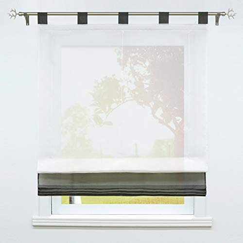 SCHOAL Raffrollo mit Schlaufen Transparente Raffgardine Schlaufenrollo Gardinen Modern Voile 1 Stück BxH 100x155cm Grau