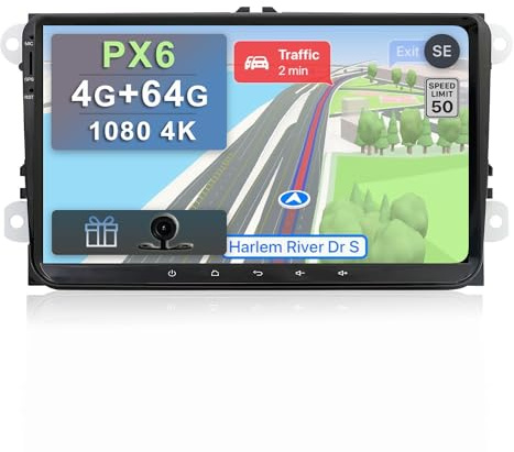 YUNTX PX6+IPS Android 12 Autoradio Kompatibel mit vw Passat/Golf/Skoda/Seat-[4G+64G]- 2 Din GPS - KOSTENLOSE Rückfahrkamera- Unterstützung DAB/Lenkradsteuerun/4G/WiFi/Bluetooth 5.0/Mirrorlink