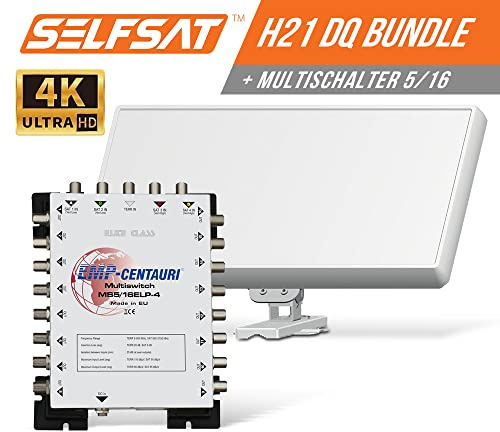 Selfsat H22DQ 16 TV Teilnehmer SAT Flachantenne Flat + Multischalter 5/16 Full HD 4K