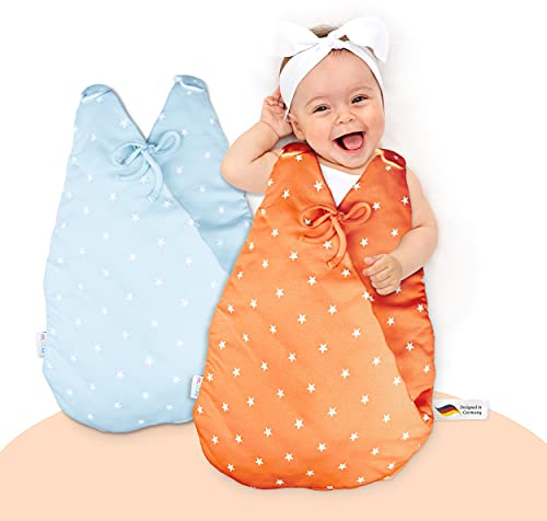 MiKaKid Ganzjahres Babyschlafsack – Schlafsack für Baby - 100% Baumwolle [Gr. 50/52 & 62/68] – Oeko-TEX® Zertifiziert – flauschig & weich - wattierter Baby Schlafsack rot & blau