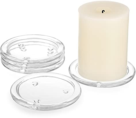 SUMTree 5 PSC Transparent Glass Round Candle Plate Cup Crystal Cup Mat for Pillar Candle Clear Plate Home Décor for Wedding Party Dinner Event Centerpiece Home Decor, 4 Dia/10cm