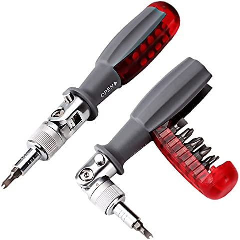 Deselen Ratschenschraubendreher Bit Ratsche mit Magnetischen 10 Bit Satz, Alles in Einem Kleinen Taschen Mini Ratsche Design, 1 Packung, Rot