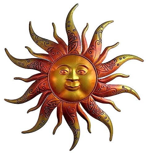JLCP Wanddeko Sonne,Metall Sonne Wand Kunst Dekor Gartendekoration Hängende Wandskulpturen Für Den Innen- Oder Außenbereich, 45x45cm/17.7x17.7