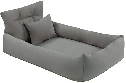 Juelle Orthopädisches Hundebett Kunstleder Hundesofa mit Orthopädischer Matratze für Große Hunde Abnehmbarer Bezug, Maschinenwaschbar, Hugo L-XXL (100x80 cm, Dunkler Popiel)