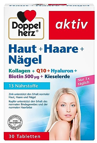 Doppelherz Haut + Haare + Nägel - 13 Nährstoffe - Mit Zink & Biotin als Beitrag zum Erhalt normaler Haut, Haare und Nägel - 30 Tabletten