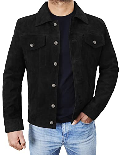 Chaqueta Trucker de Ante para Hombre - Abrigo de Cuero de Ante Marrón Estilo Vaquero Occidental para Hombres, M