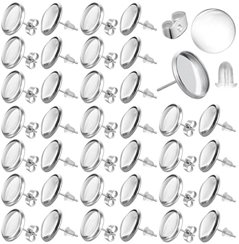 Abeillo 50 Stk (25 Paar) DIY Ohrringe, 12mm Ohrring Rohlinge und Ohrringfassung, für DIY Schmuck Machen Geburtstagsgeschenke Festliche (Edelstahl)