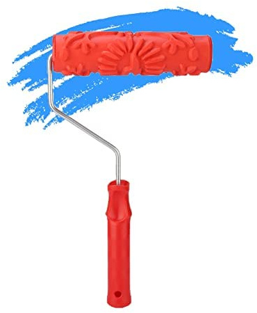 Natudeco Gummi-geprägte Walze, rote Wandmalerei-Walze, Blumen-Holzmaserung, DIY-gemusterte Textur-Walze, Heimwerker-Werkzeuge mit Kunststoffgriff