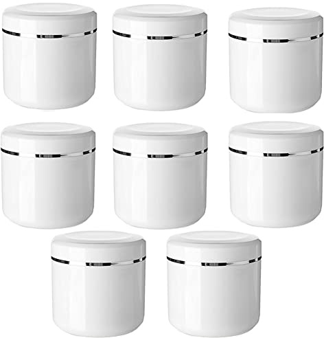 Plastic Empty Cosmetic Containers with Lid, Portable 8 Oz 250ml Refillable Make-up Face Cream Jars Case for Body Scrub Mask Lotion Storage Pot (8 Pack White)