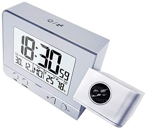 UIBAO Projection Digital Alarm Clock for Bedrooms,Radio Alarm Clock on Ceiling,Weather Station Wireless,USB Charger Port,Temperature & Humidity Display,LED Display,12/24H,Snooze,4 Dimmer,White