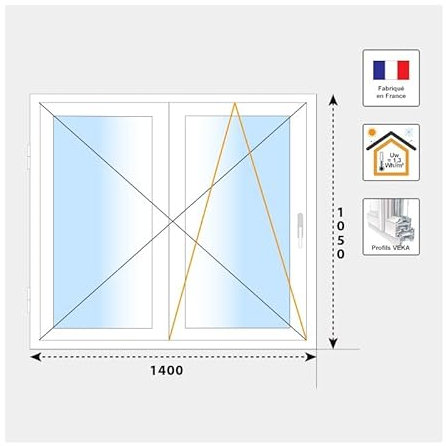 VOLET-MOUSTIQUAIRE.COM Fenêtre PVC 2 vantaux H 105 cm x L 140 cm