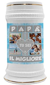 overthetee Boccale con FOTO - PERSONALIZZATE - Papà tu sei il migliore - The Best - famiglia - Fotografie - Padre - Festa - Compleanno - Fotografie - Famiglia - Boccale in Ceramica 500 ML