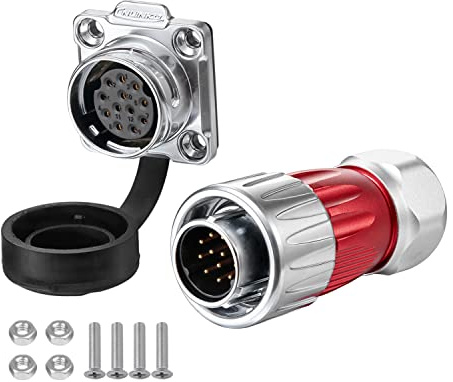 CNLINKO DH-20 Industrieller Wasserdichter Steckverbinder IP67, 12 Polig | Rundsteckverbinder, Metall, Luftfahrtstecker, Polig Mit Schutzvorrichtungen, Aviation-Anschluss, M20 Flanschbuchse
