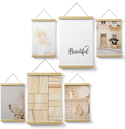 Feeby Posterleiste Pampasgras Blätter 80x90 cm 2 x DIN A3 & 4 x DIN A4 Eiche Magnetische Poster-Hänger Posterhalter Posterschiene Posterrahmen Wohnzimmer Schlafzimmer Bild Bilder Marmor Beige