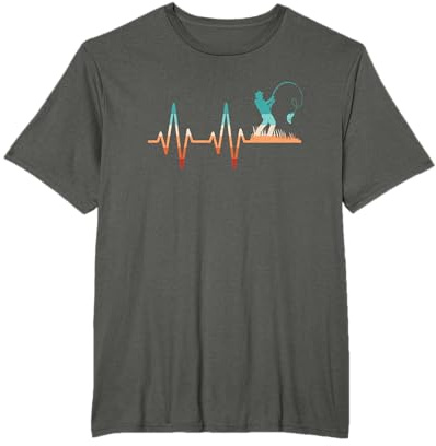 Angler Herzschlag Retro Angeln Lustiges Fischer Angel Herren T-Shirt