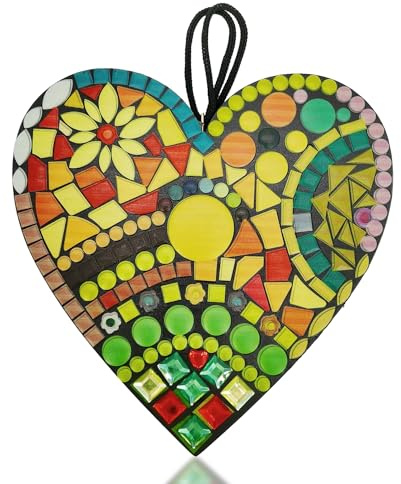 KVBUCC 1-pack Mosaic Heart Ornaments, Colorful Heart Pendants, Resin Sculpture Ornaments, Shiny Love Hanging Statues, Suitable For Indoor Outdoor, Garden Decoration