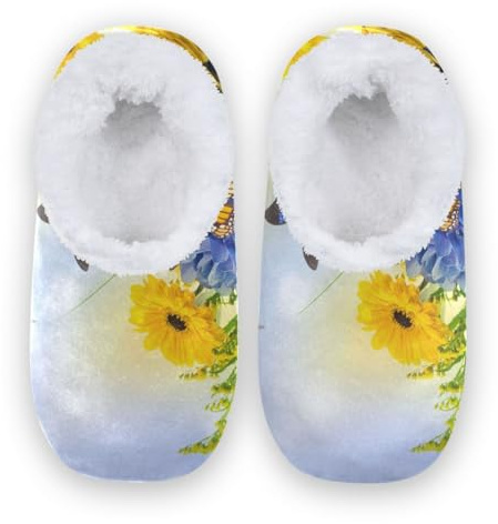 HMZXZ Pantoufles d'intérieur en polaire corail pour femme et homme - Motif hortensias bleus, multicolore, 42/44 EU