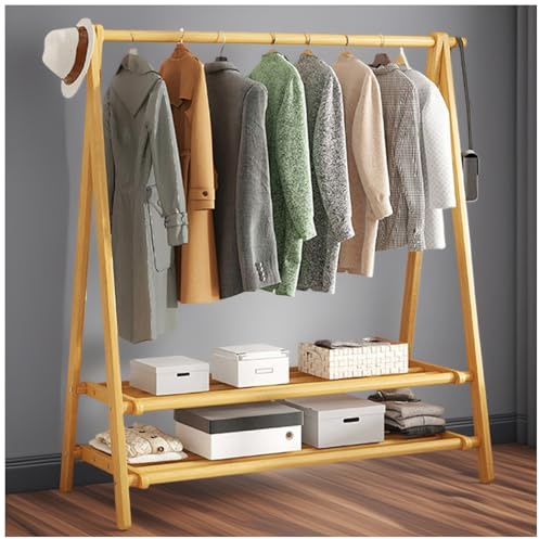 BEARQUN kleiderständer Holz - 120CMx46CMx150CM, Wäscheständer mit ablage, Kleiderstange, Bis 80kg Belastbar, mit Schuhablage, Mantelgestell für Schlafzimmer Flur, Zusammenklappbar