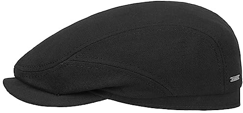 Stetson Superior Cotton Driver Flatcap Unifarben Premium Baumwollmütze mit UV-Schutz 40 Made in Germany Herren Ganzjährig schwarz 58 cm