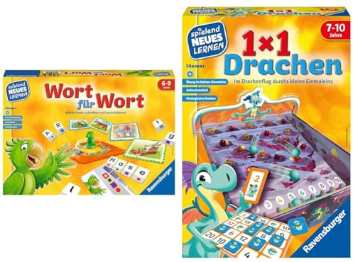 Ravensburger 24955 - Wort für Wort - Spielen und Lernen für Kinder & 24976-1x1 Drachen - Lernspiel für Kinder, Rechenspiel