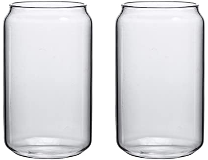2 Vasos para Beber, Vasos de Vidrio con Forma de Lata, Vasos de Café, Tamaño S, Vaso de 395 Ml con Tapa, Vaso con Forma de Lata de Paja para Cerveza, Café Helado, Vaso para Whisky, Refrescos,(#1)