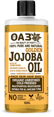 OA3 Jojoba Oil 100% Pure Cold Pressed | Natural Body Oil for Face Hair Skin & Nails | Vitamin E Rich Carrier Oil | Body Moisturiser for Women | Aromatherapy | Vegan Cruelty Free | Fast Absorbing