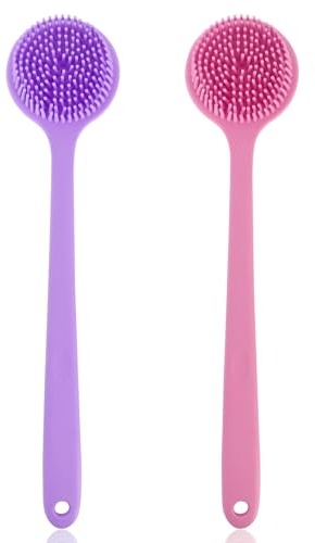 2 Stücke Silikon Körperbürste, Langer Griff Rückenschrubber, Rückenschrubber mit langem Griff, Doppelseitiger Rückenschrubber für Dusche, Schrubber Silikonbürste für Körper Peeling Massage Lotion (B)