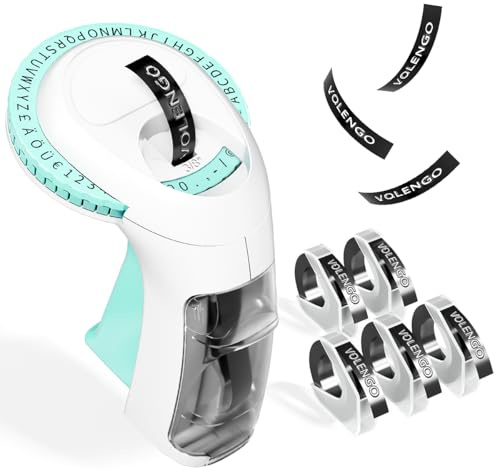 VolenGo Beschriftungsgerät Prägegerät, Etikettiergerät Prägegerät Retro, Omega S Etikettenprägegerät mit 5 Rollen 9mm Prägemaschine Etiketten für zu Hause und DIY (Grün)