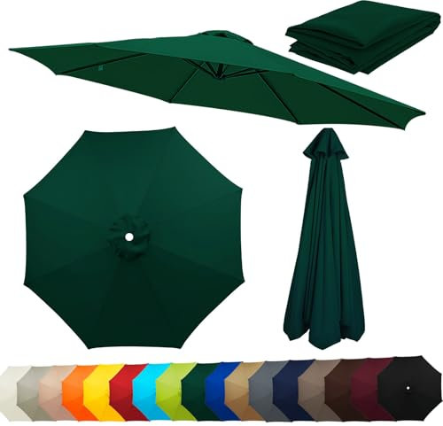 Auvent De Remplacement Pour Parasol De Terrasse 230CM 270CM 300CM, 8 Baleines Toile De Rechange Pour Parasol Déporté De Jardin, Housse De Rechange Pour Parasol De Plage(Vert foncé,300CM-9.8FT)