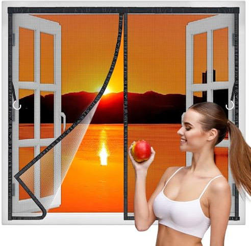 Magnetvorhang selbstschließend 145x95 cm, Insektenschutzvorhang mit Magneten für Balkon und TerrassenFensteren zur einfachen Montage ohne Bohren Schwarz Neuste-Version