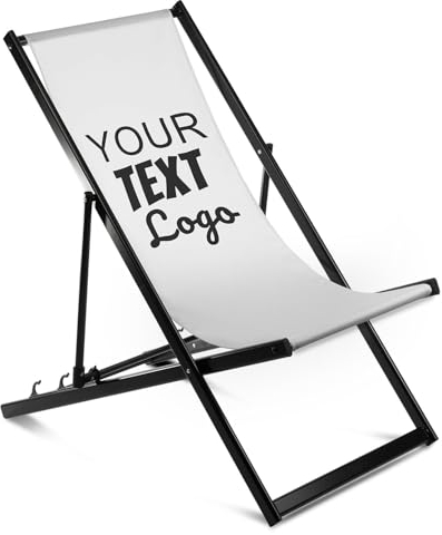 Ferocity Aluminium Liegestuhl Stuhl ohne Armlehne One Size Klappbar Klappliegestuhl Sonnenliege Gartenliegestuhl mit Wechselbezug Motiv Dein Text Weiß [119]