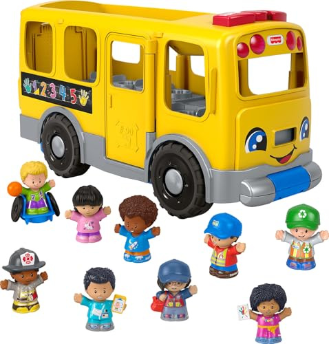 ​Fisher-Price Little People Toddler Toy Big Yellow School Bus & Community Heroes Set, Musical Pull-Along Vehicle & 9 Figures for Kids Ages 1+ Years