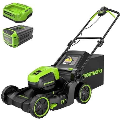 Greenworks 60V 17 Brushless Cordless Push Lawn Mower, 2-in-1 Mulching/Bagging, 4.0Ah Battery and 3A Charger(40min Runtime)
