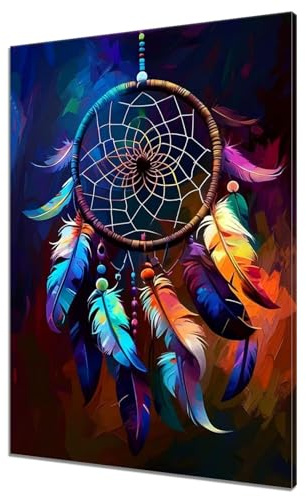 Malen Nach Zahlen Traumfänger, DIY Malen nach Zahlen Feder für Anfänger und Erwachsene, Bastelset Erwachsene Paint by Numbers Ölgemälde mit 3 Pinsel, Acrylfarbe für Wanddeko (Ohne Rahmen) 30x40cm T-4