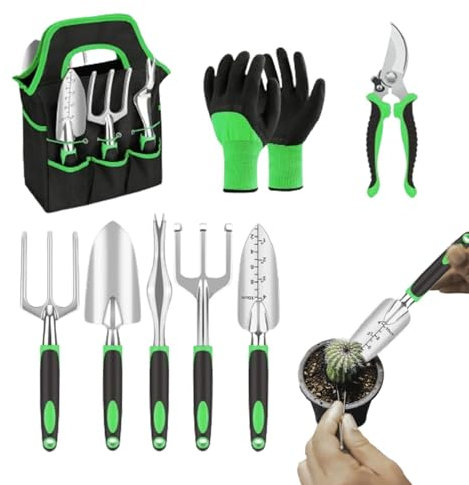 Outils de jardinage avec sac, outils de jardinage portables, outils à main pour l'extérieur – 18 outils de coupe à main avec sac de rangement, outils de jardinage avec poignée en caoutchouc pour le