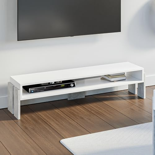 PROROOM FURNITURE UMBA TV-Board 120x35 cm Stehendes Lowboard für Wohnzimmer Moderner Fernsehtisch Weiß Betonoptik