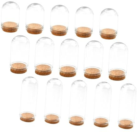 Levemolo 15stücke Glasglocke Mit Holzsockel Mini Glaskuppel Klarglaskuppel Für Pflanzen Glasvitrine Zur Präsentation Glaskugel Für Blumenaquarien Pflanzenkuppel