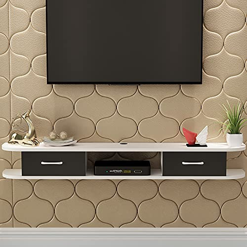 Floating TV Stand with Doors and Storage Unit Wall Mounted Shelf for Audio/Video Console Multimedia/Gaming Console Cable Box Router Black (140x23x20cm)