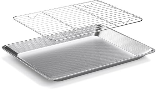 Yoassi Plaque à Pâtisserie Acier Inoxydable avec Grille de Refroidissement, Plat à Four Rectangulaire Grille de Cuisson, Passe au Lave-Vaisselle - 30 * 24cm