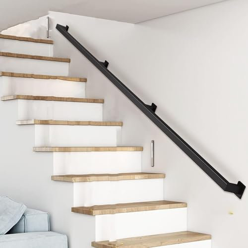 Industrieller Handlauf für Innentreppen, Treppengeländer, Geländer, Wandmontage, schwarz, verzinkt, Fußschiene, Unterstützung für Keller, Dachboden, Treppen, Deck, erhältlich in 0,7 m, 0,9 m, 1,5 m,