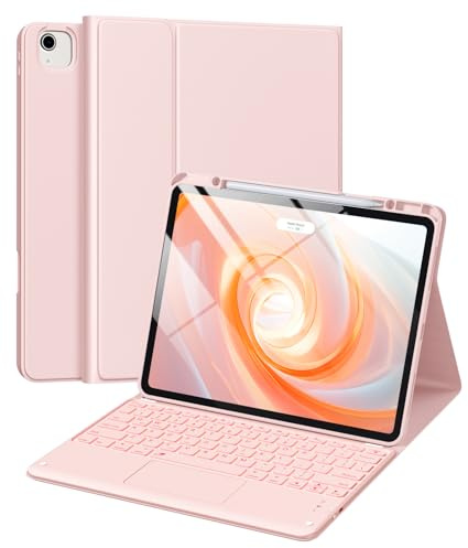 Harvopu Funda para iPad Air de 13 pulgadas y Pro 12.9 con teclado, trackpad multitáctil, retroiluminación de 7 colores, funda de teclado desmontable para iPad Pro 12.9 (6ª, 5ª, 4ª, 3ª generación), Air