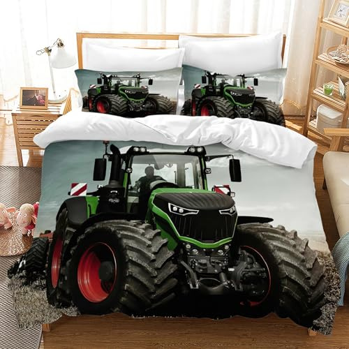 LLTTEER 3D Traktor Bettwäsche Set,3-teilig Traktor kinderbettwäsche mit Reißverschluss und 2 Kissenbezug 65x65cm, Mikrofaser Bettbezüge, für Kinder Jugendliche Jungen (Tractor 05, 220 x 240 cm)
