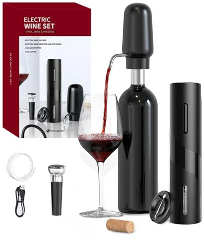 Tire bouchon electrique rechargeable 4 en 1 ouvre bouteille electrique cadeau homme femme vec câble de chargement, décapsuleur professionnel électrique de Vin pour les amateurs vin cadeau maison fête