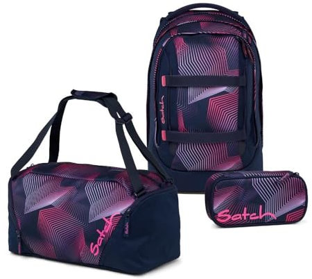 Satch Pack Schulrucksack Set 3tlg. inkl. Schlamperbox und Sporttasche (Seismic Pink)