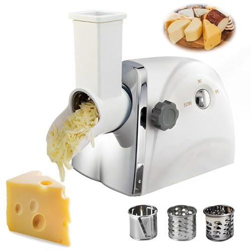 Electric Cheese Shredder Machine, 300W Rotary Grater with Reverse Function, Stainless Steel Blades for Potatoes and Vegetables, Electric Grating and Slicing Tool