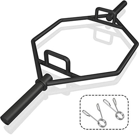 COSTWAY Trap Bar, 142 cm hantelstång med 2 fjäderlås och fällbart handtag, hex bar, 50 mm, fäste kan belastas upp till 363 kg, Olympic bar för knäböj, korslyft