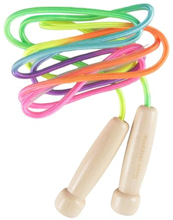 Enwye Corda per Saltare, Corda per Saltare per Bambine E Bambini, Salto Arcobaleno con Manico in Legno, Corda per Saltare Regolabile, per Giochi All'aperto, Feste E Regali di Compleanno